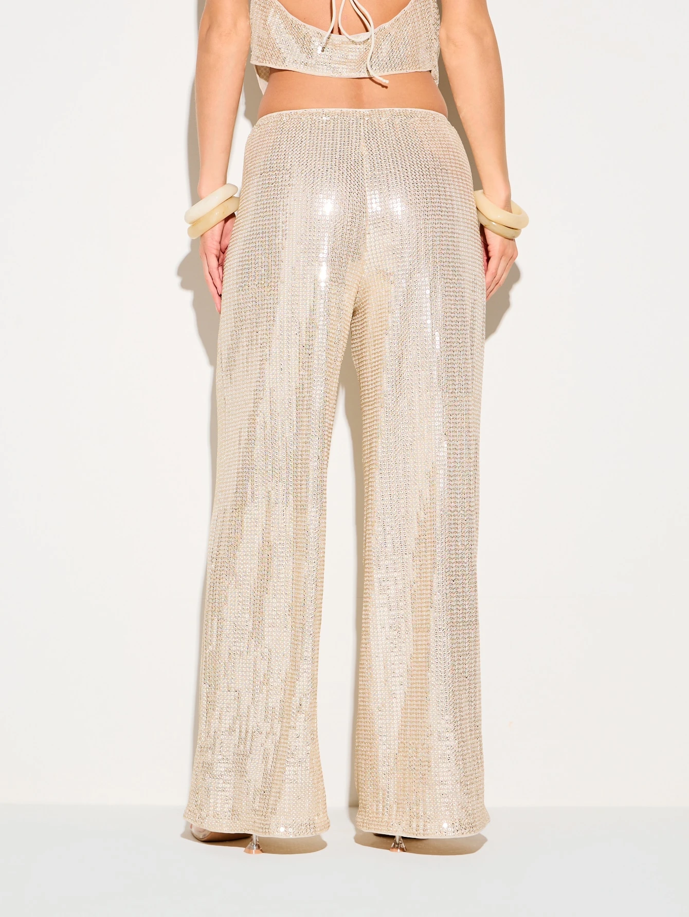 KIZN Gold Sequin Wide Leg Palazzo Pants