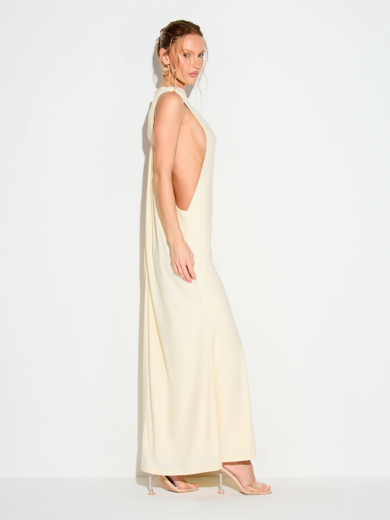 KIZN High Neck Gathered Back Maxi Dress