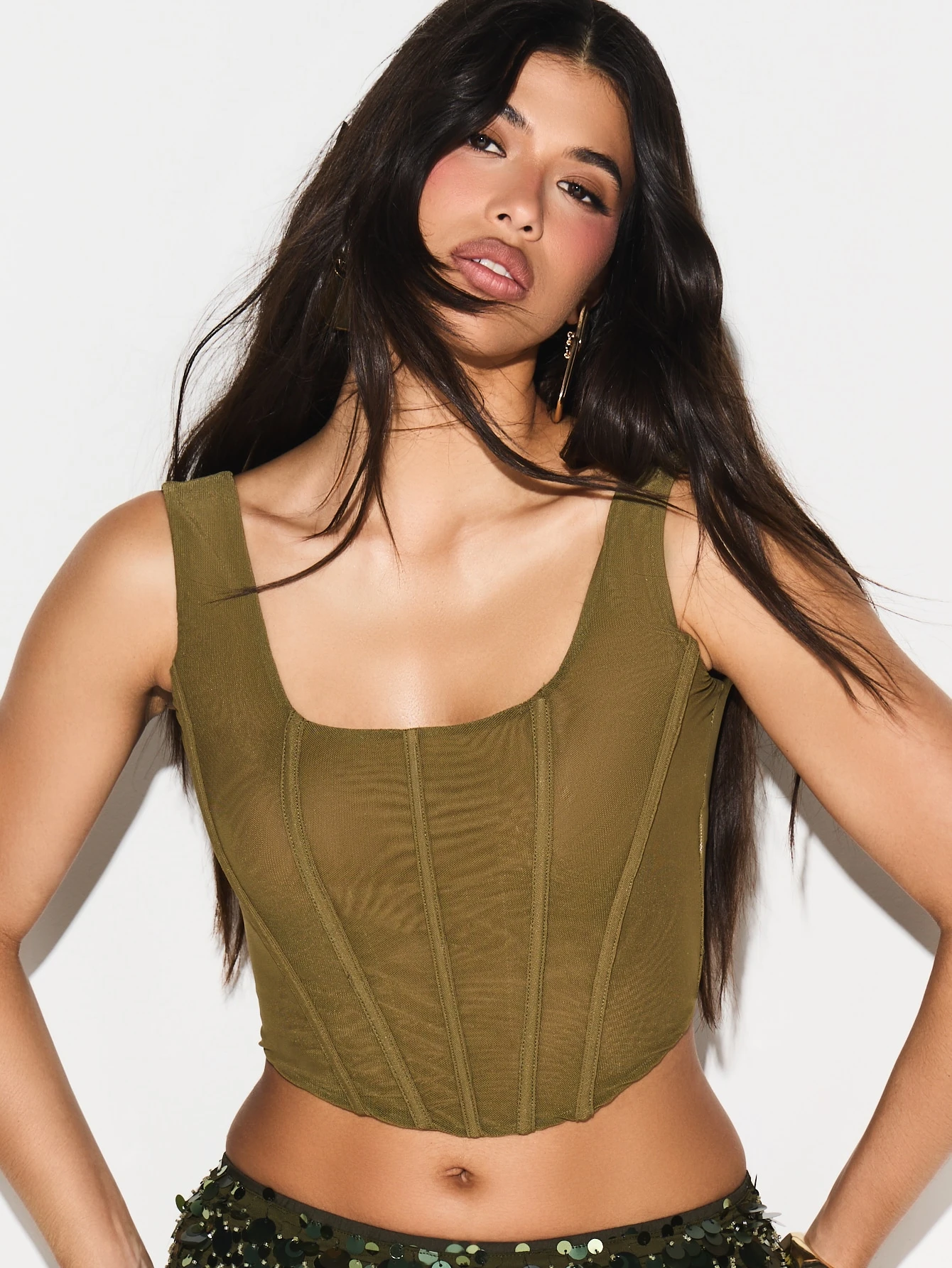 KIZN Olive Green Structured Corset Tank Top