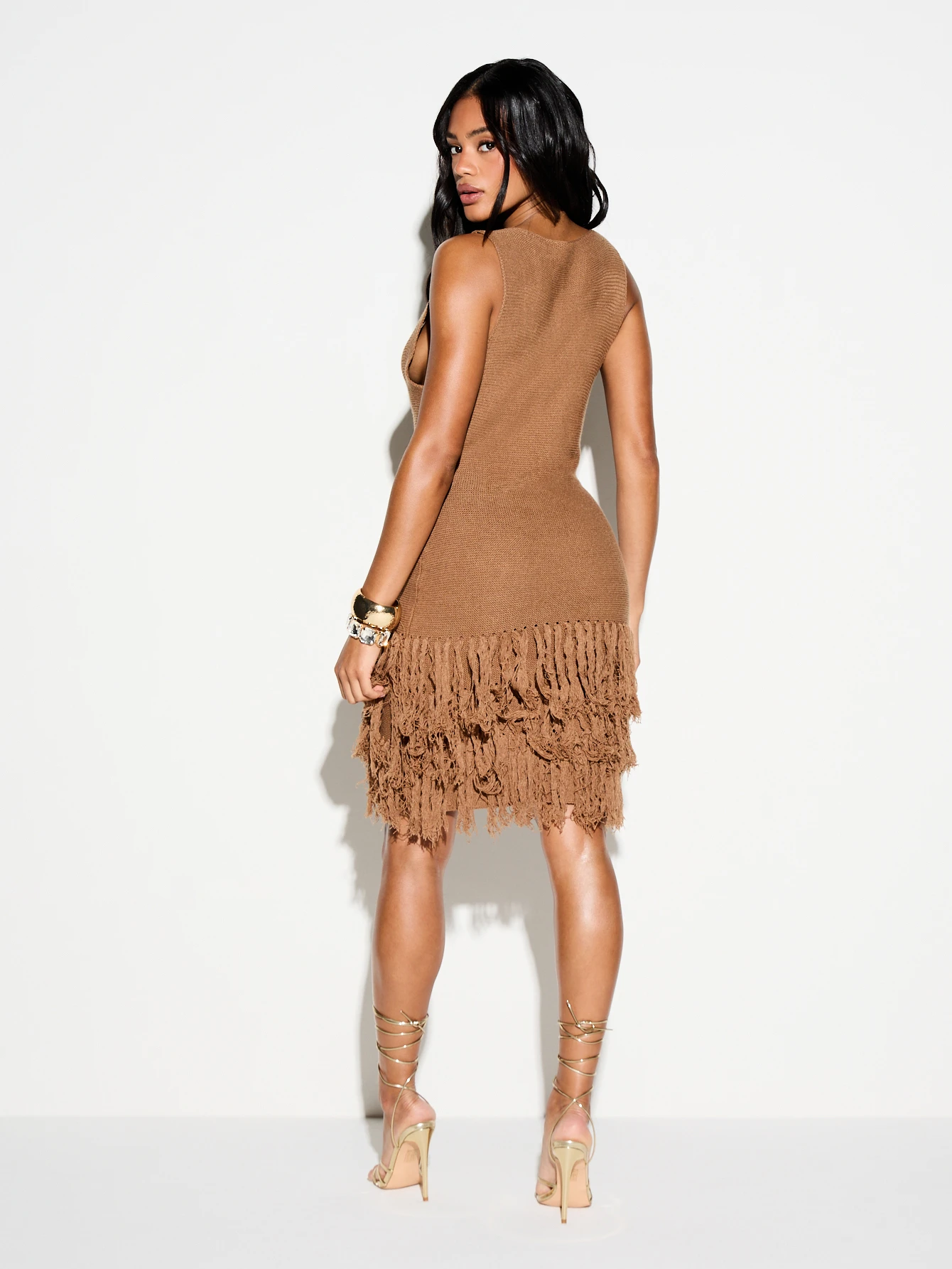 KIZN Sleeveless Knitted Fringe Detail Mini Dress