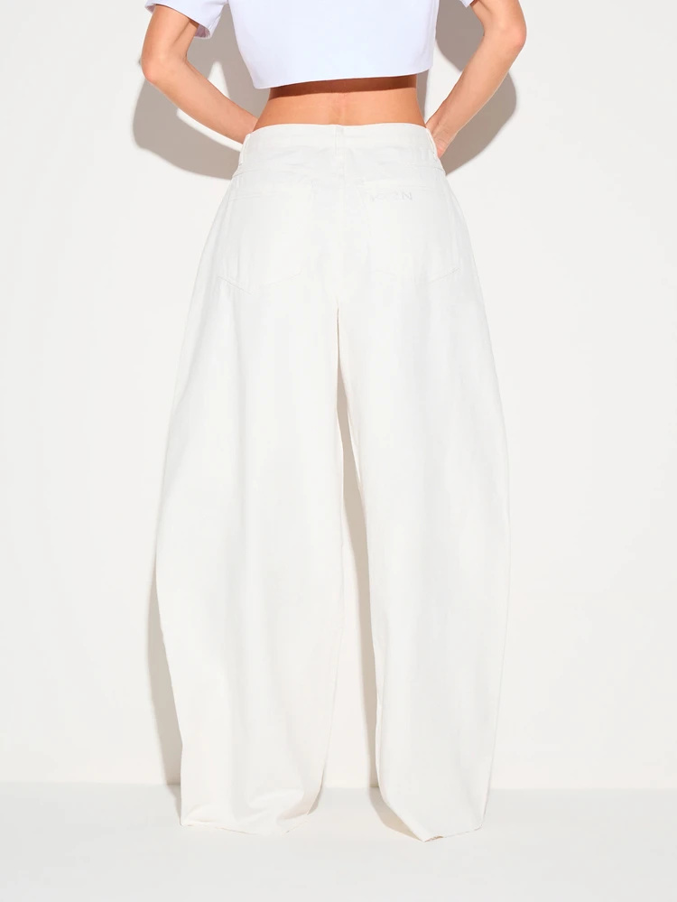 KIZN Women's High Rise Baggy Boyfriend Jeans White Relaxed Wide Leg Denim Pants Casual Streetwear