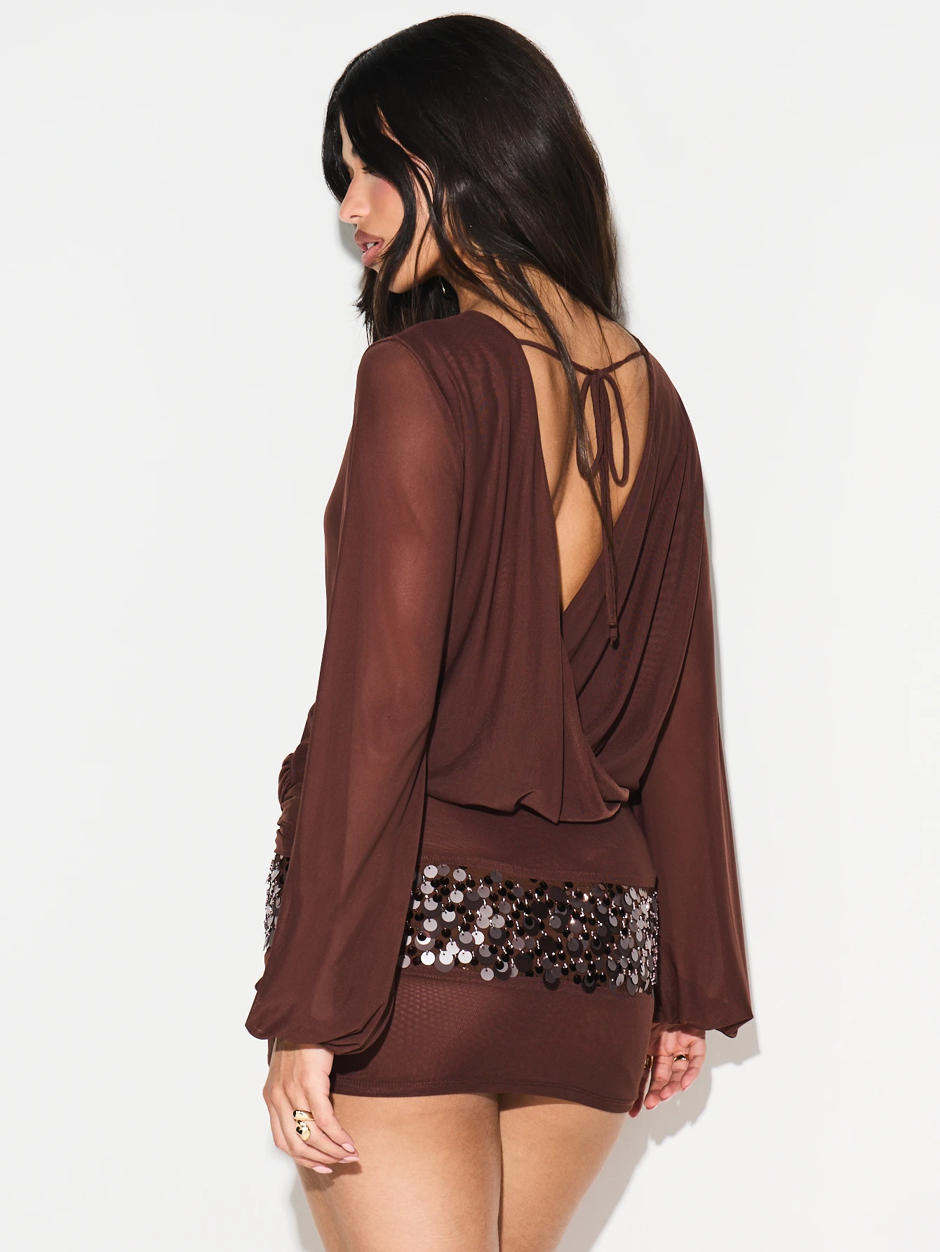 KIZN Wrap Front Balloon Sleeve Sequin Mini Dress