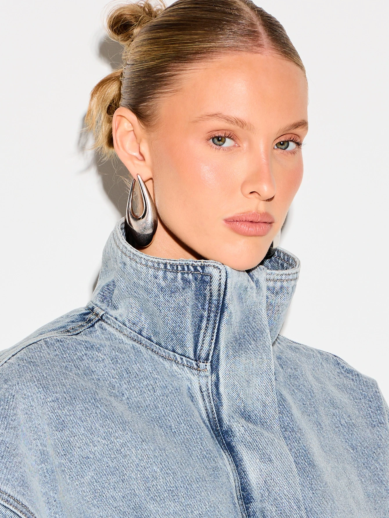 KIZN Oversized Denim Jacket With Funnel Neck