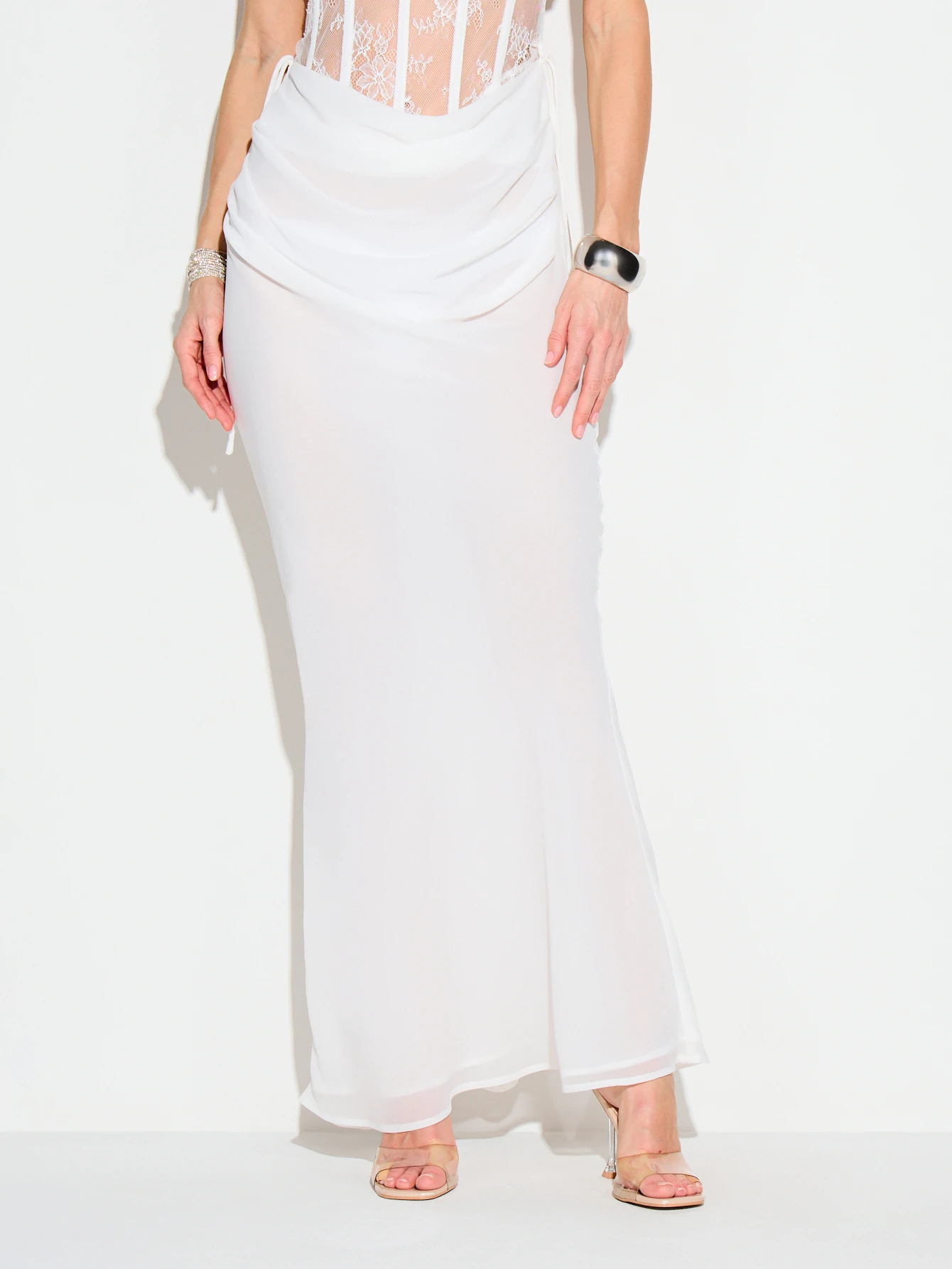 KIZN Draped Bias Cut Maxi Skirt With Wrap Detail