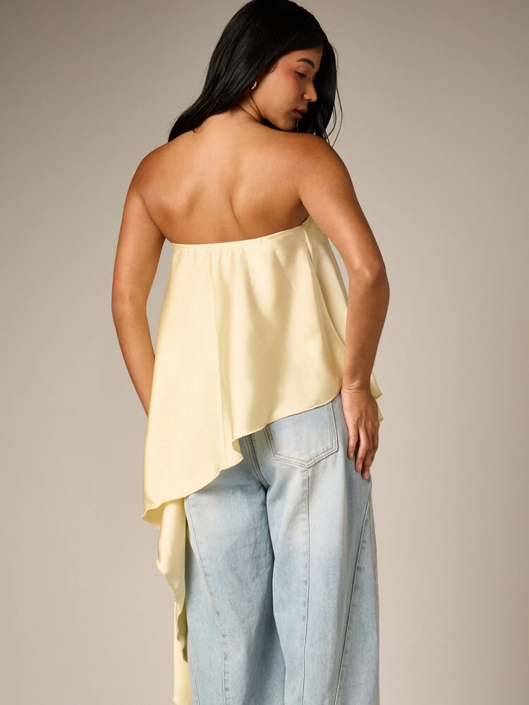 Asymmetric Hem Bandeau Satin Top