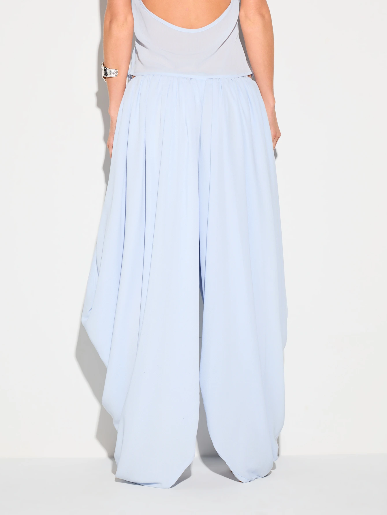 KIZN 드레이프 장식의 와이드 레그 팔라초 하렘 팬츠