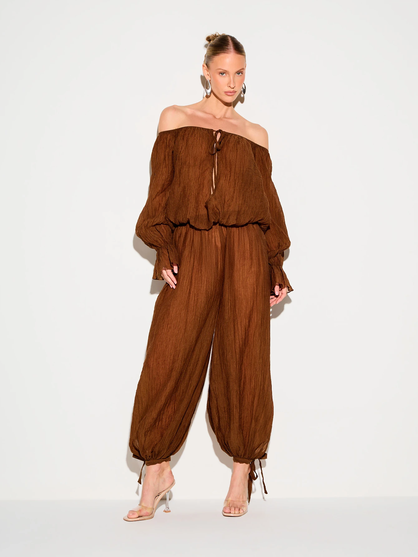 KIZN Pantalon bouffant marron avec poignets à nouer