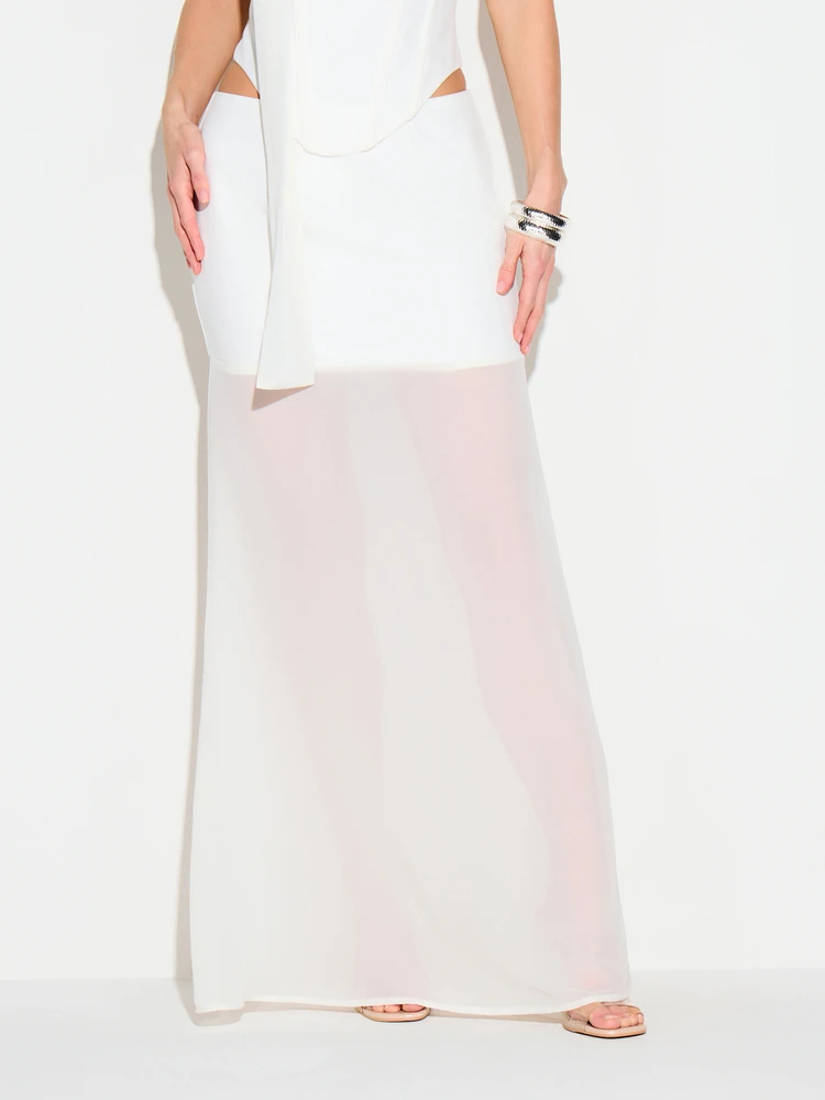 KIZN Women's Low Rise Contrast Hem Maxi Skirt White Long Flowing Summer Beach Resort Casual Vacation Elegant Floor Length Party