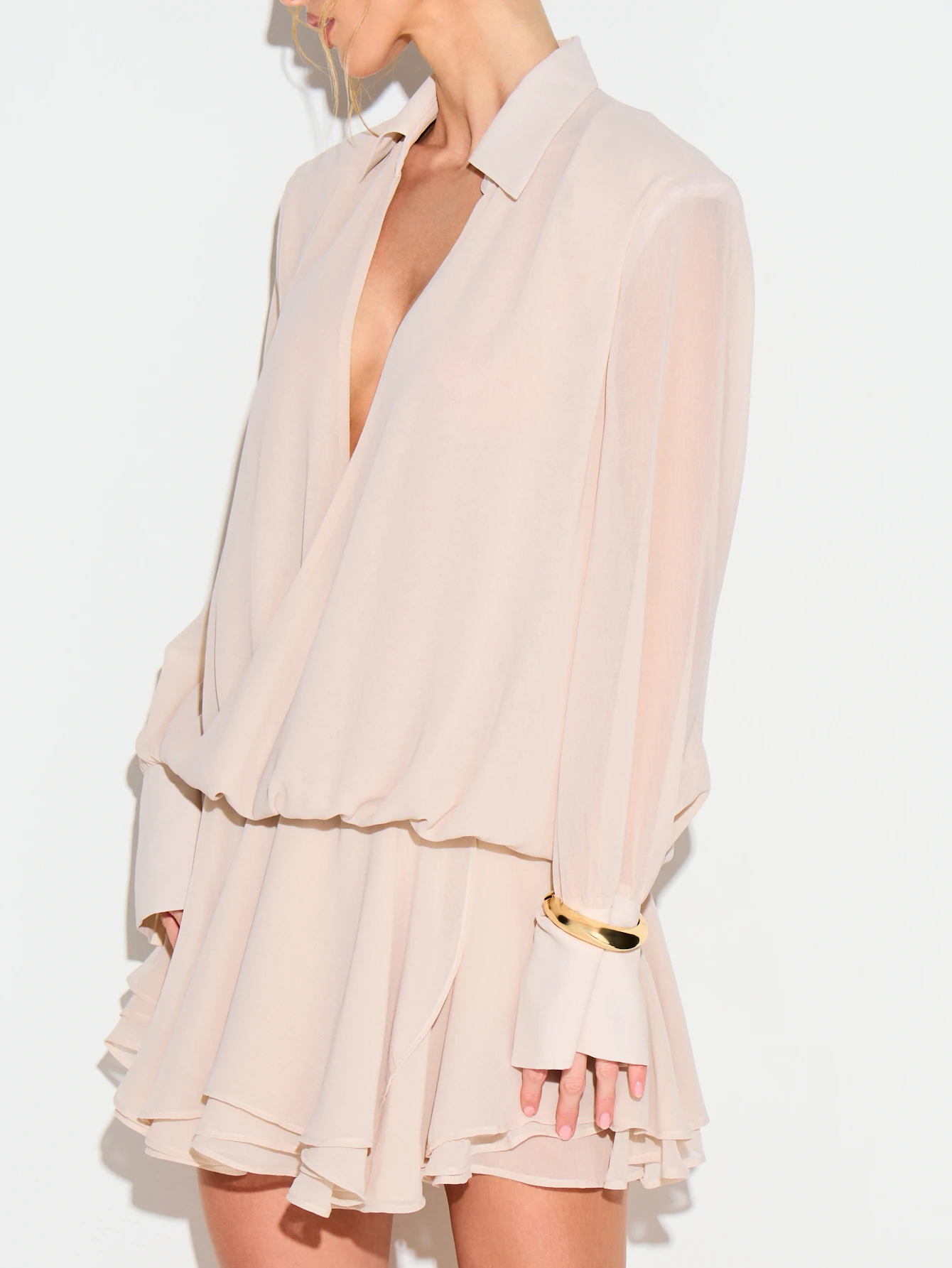 KIZN Collared Tiered Ruffle Mini Shirt Dress