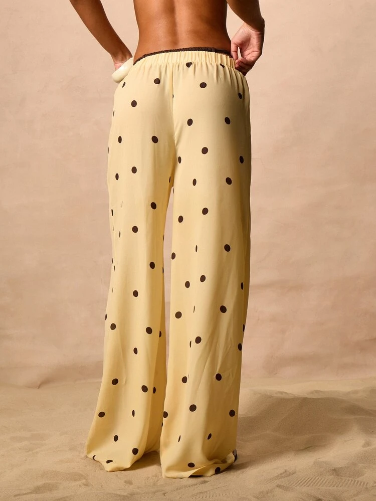 Polka Dot Wide Leg Palazzo Pants With Drawstring