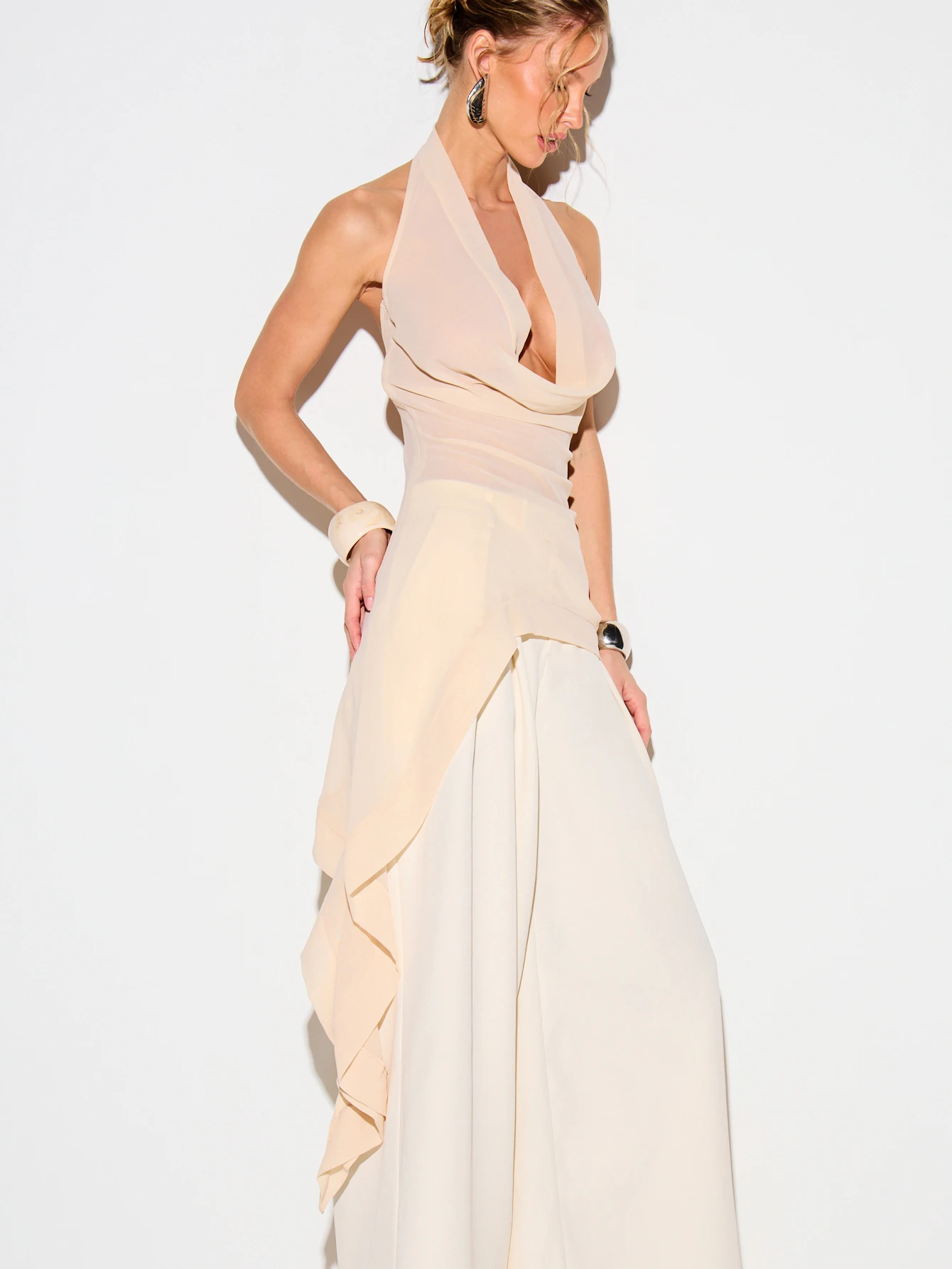 KIZN Camicetta asimmetrica in chiffon con scollo all'americana