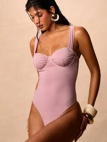 AiiRZ Women's Ruched Balcony One-Piece Swimsuit With Underwired Cups And Adjustable Straps For Beach Summer Vacation Pool - Purple - View 1
