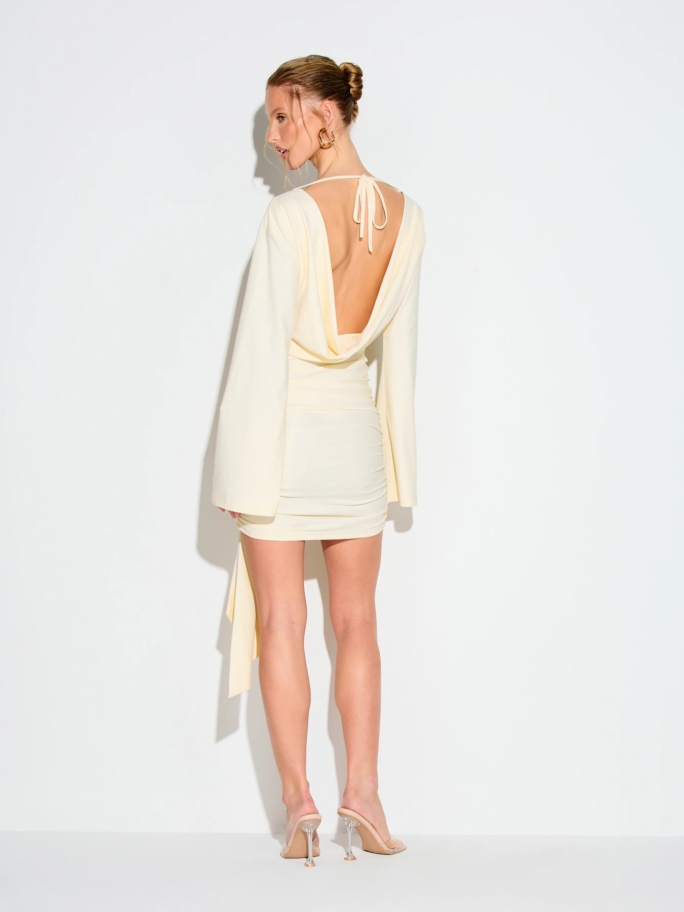 KIZN Cream Open Back Wrap Tie Mini Dress