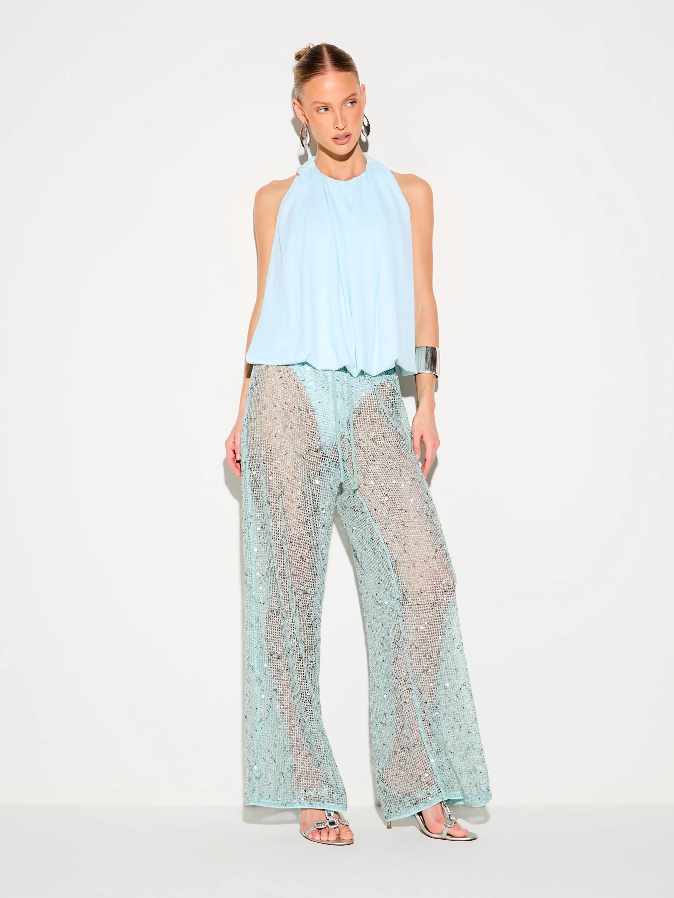 KIZN Halter Neck Backless Bodysuit With Knot Detail