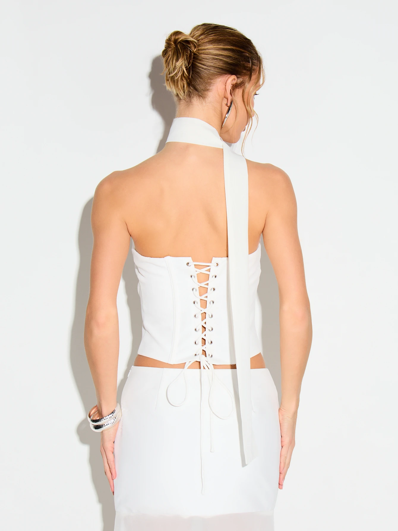 KIZN Lace Up Back Bandeau Corset With Scarf Tie