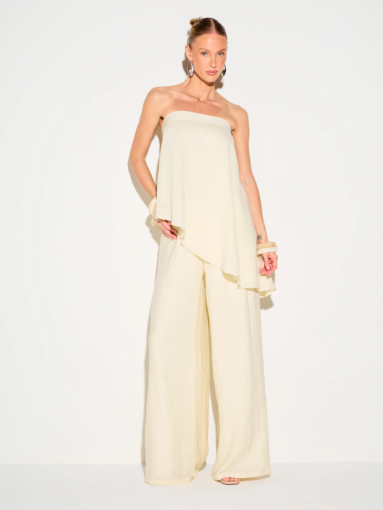 KIZN Pantalon palazzo en lin à taille haute et jambes larges