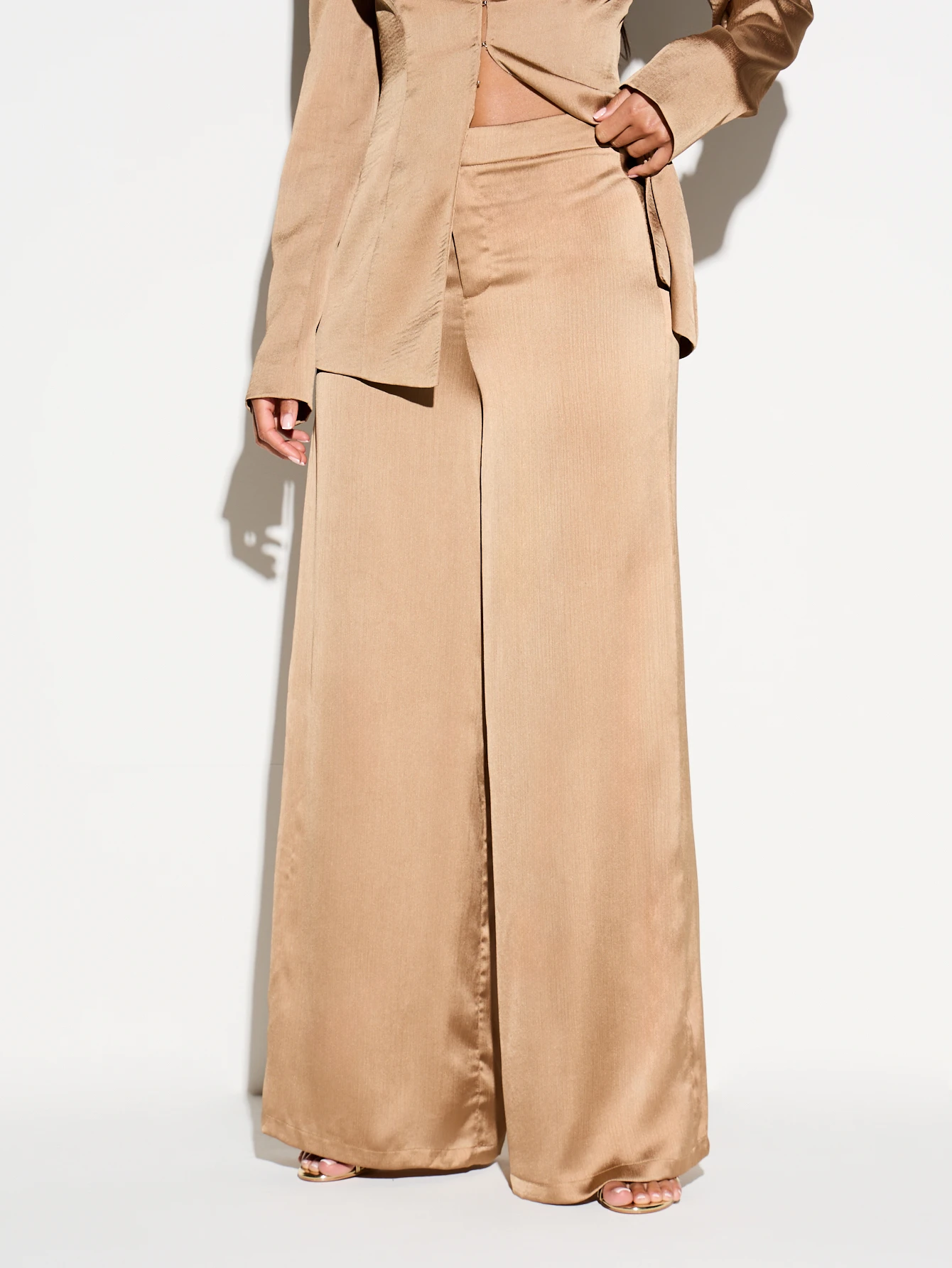 KIZN Satin High Waisted Wide Leg Palazzo Trouser