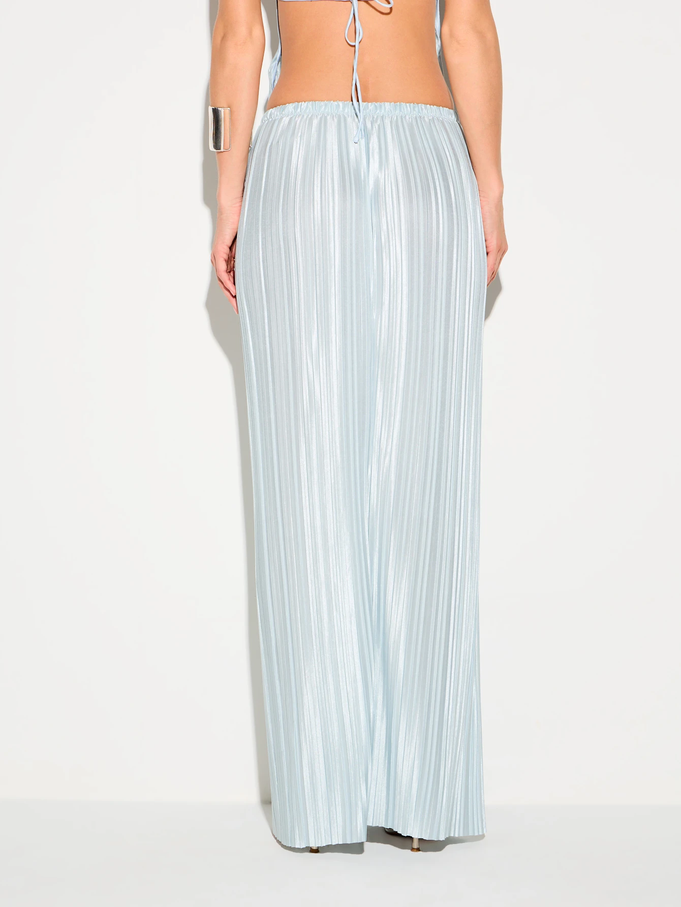 KIZN Light Blue Pleated Maxi Skirt With Drawstring