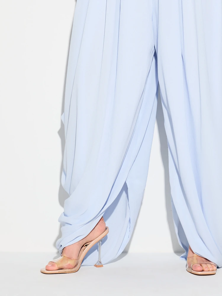 KIZN Women's Draped Palazzo Harem Pants High Waisted Wide Leg Flowing Casual Lounge Trouser With Elegant Drape Design