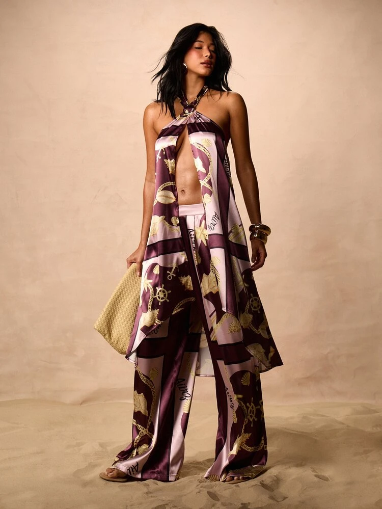 Halter Neck Scarf Top With Ring Detail