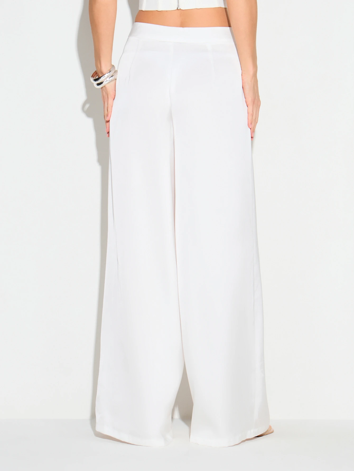 KIZN Calças Palazzo de Cetim com Pernas Largas