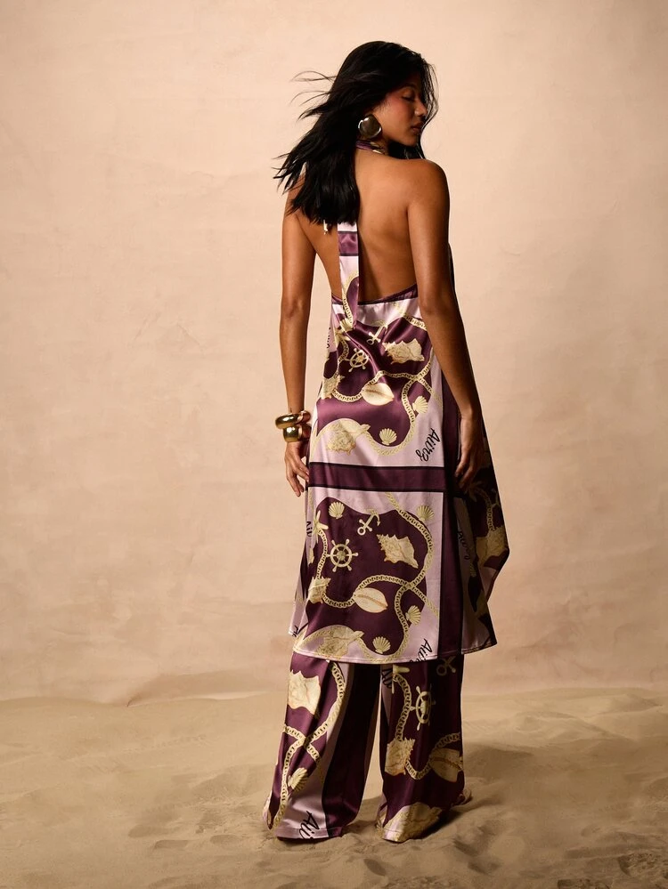Halter Neck Scarf Top With Ring Detail