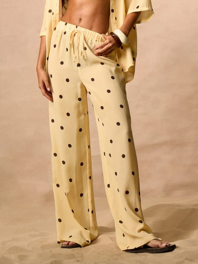 Polka Dot Wide Leg Palazzo Pants With Drawstring