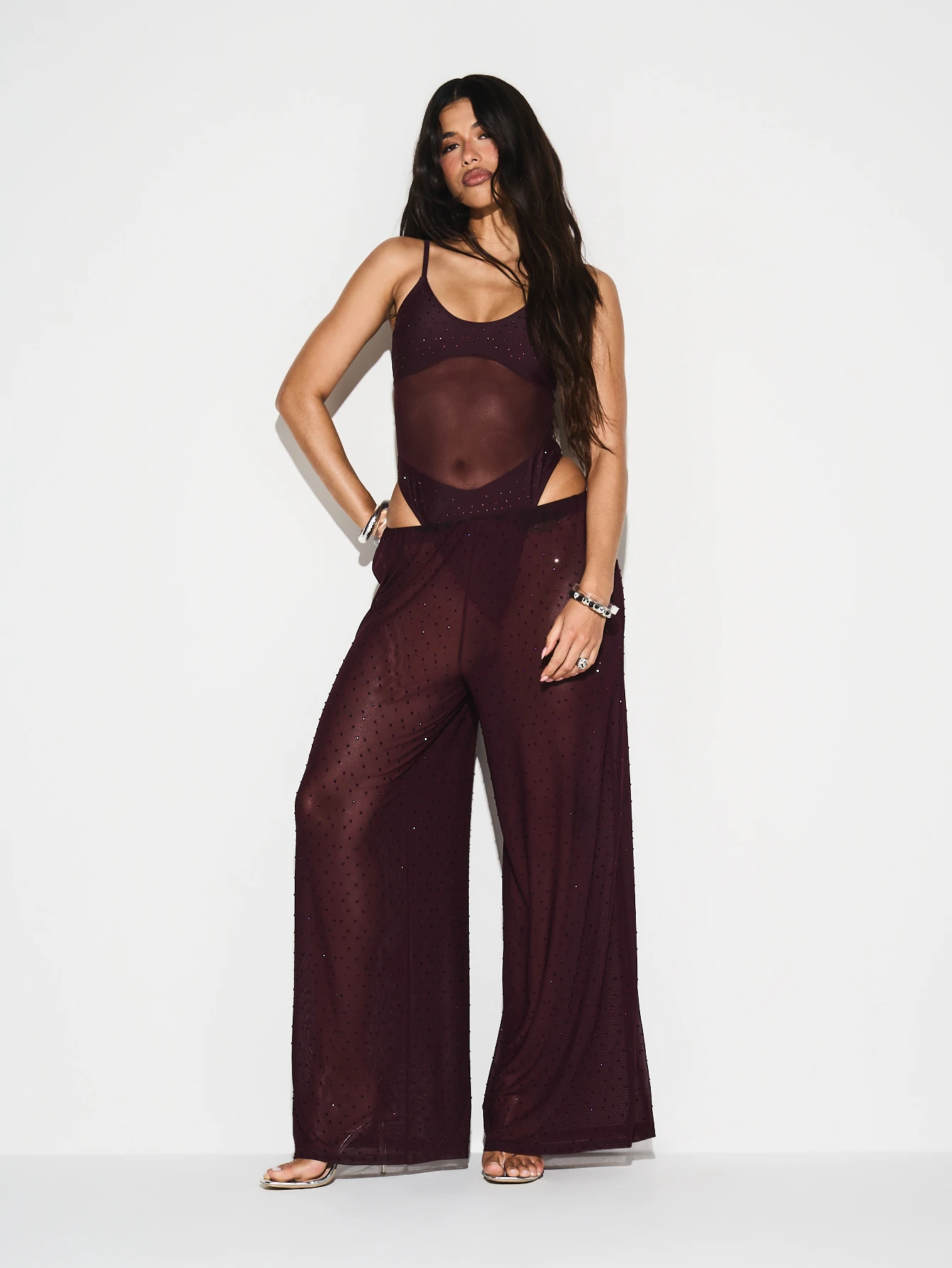 KIZN Hot Fix Mesh Wide Leg Beach Trousers