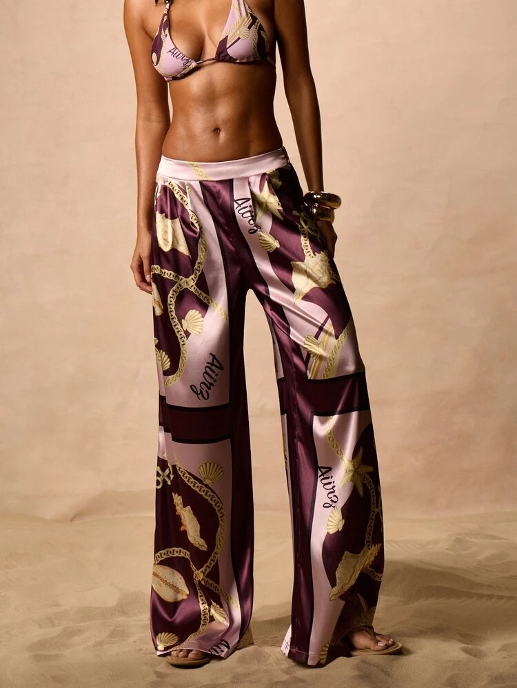 Wide Leg Palazzo Pants With Nautical Print