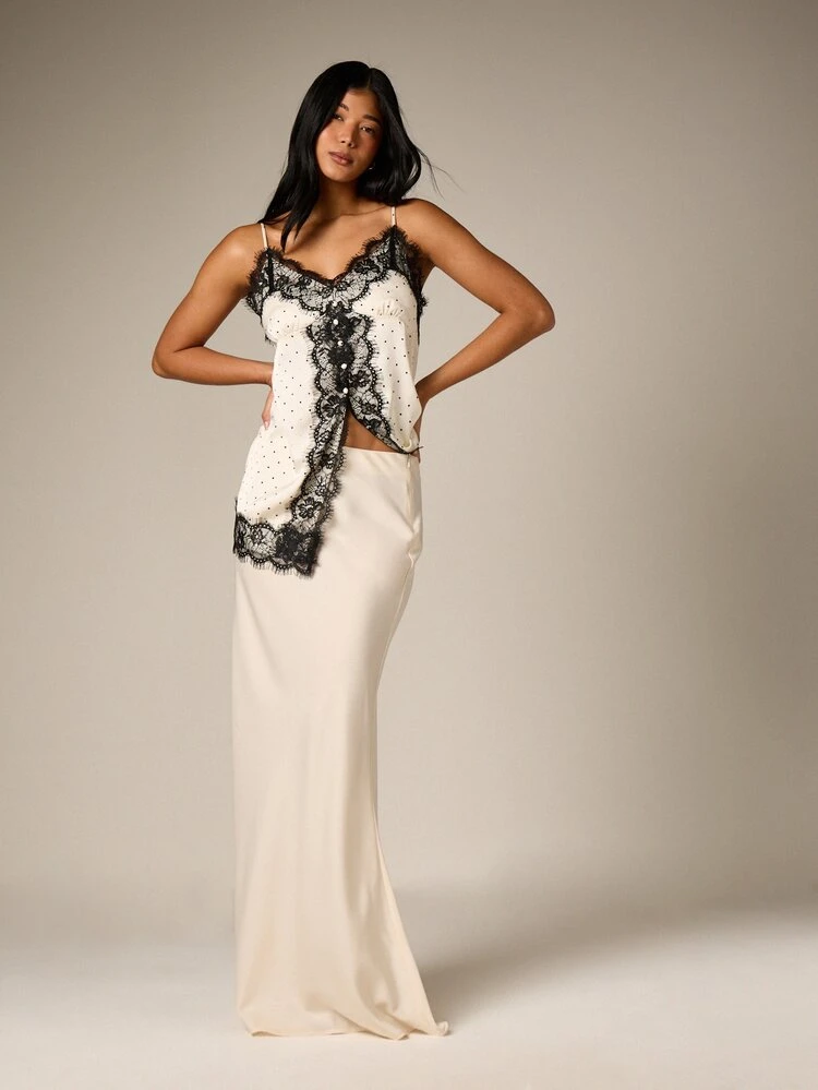 Low Rise Satin Maxi Skirt With Smooth Finish