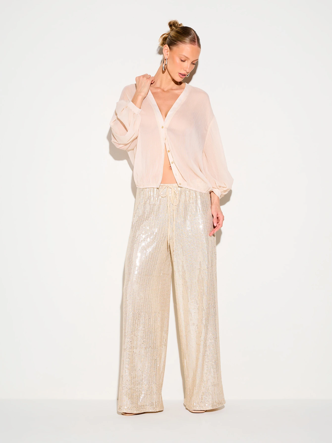 KIZN Sheer Chiffon Blouse With Button Front