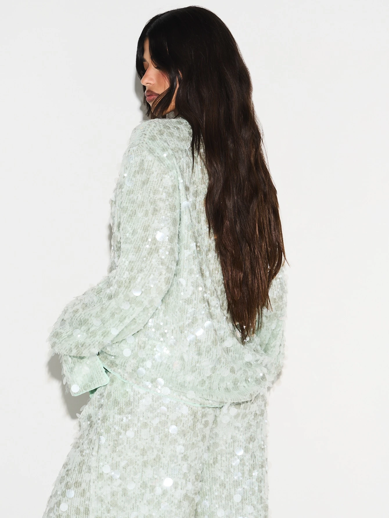 KIZN Sheer Sequin Oversized Button Shirt