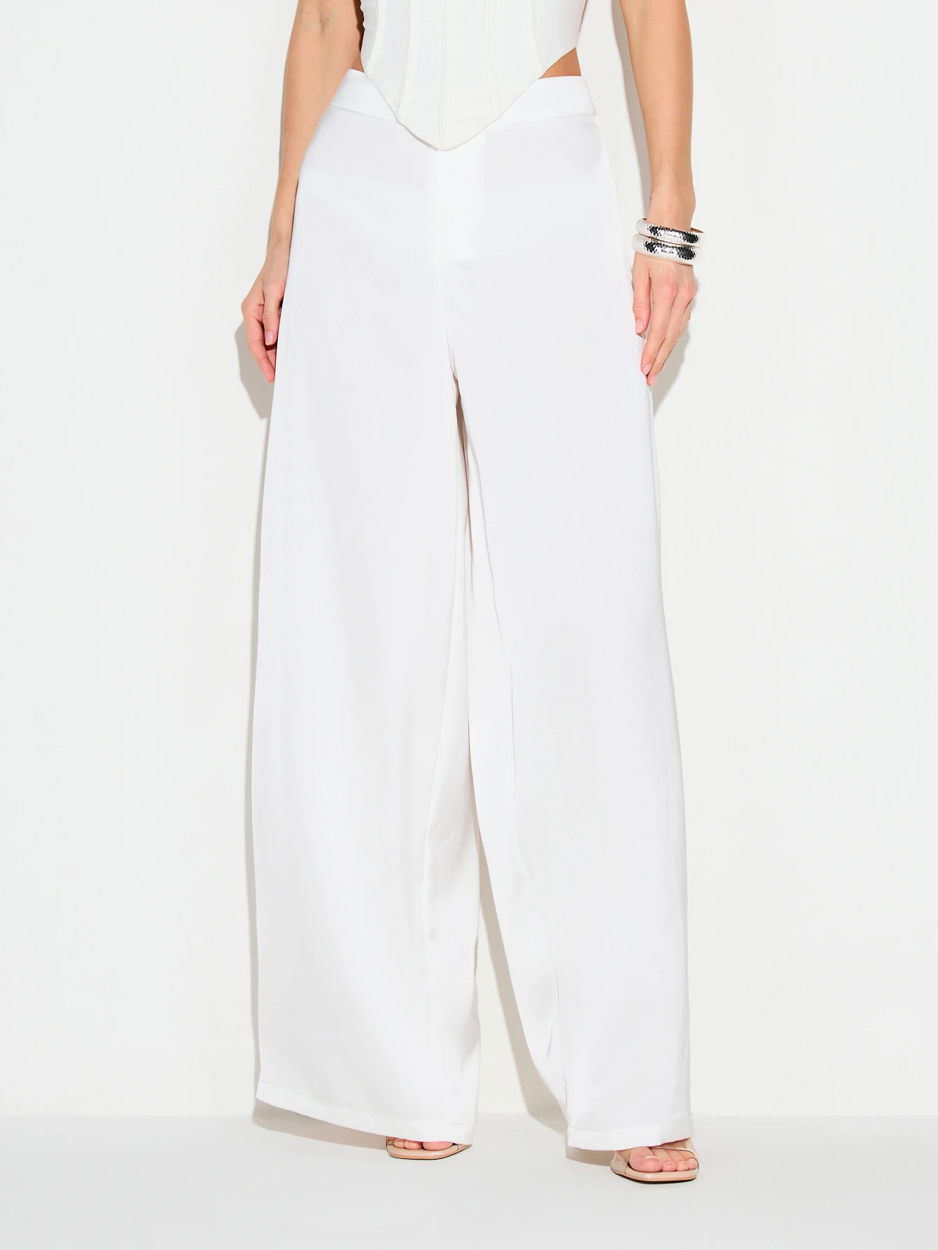 KIZN Calças Palazzo de Cetim com Pernas Largas