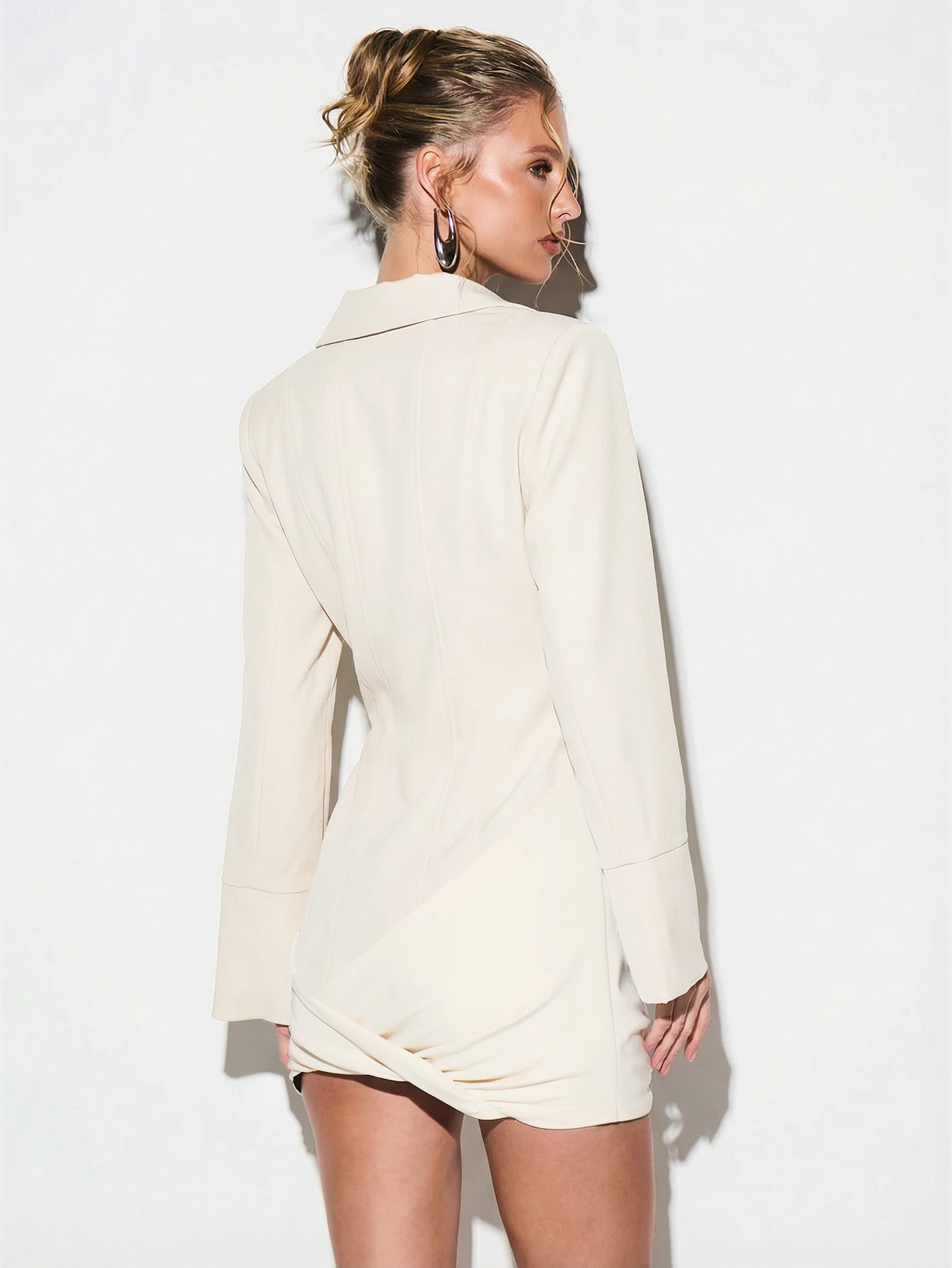 KIZN Plunge Neck Button Front Mini Shirt Dress