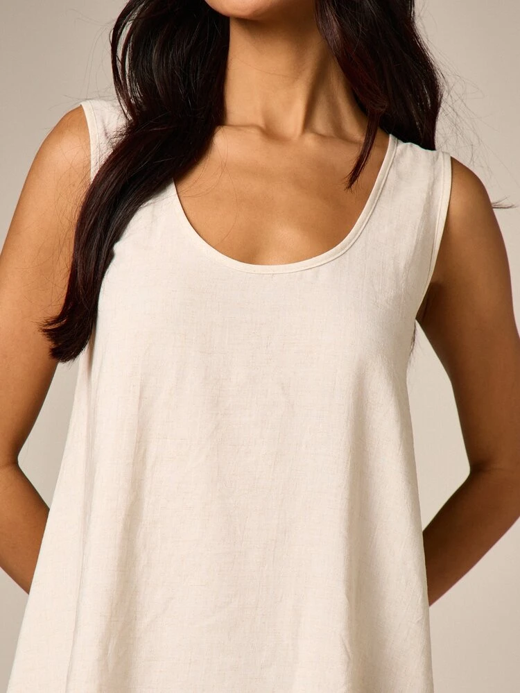 AiiRZ Aiirz Scoop Neck Sleeveless Shift Mini Dress Casual Summer Tank Dress For Women Relaxed Fit Loose Straight Cut White Dress Perfect For Beach Day Wear Party Wedding Guest