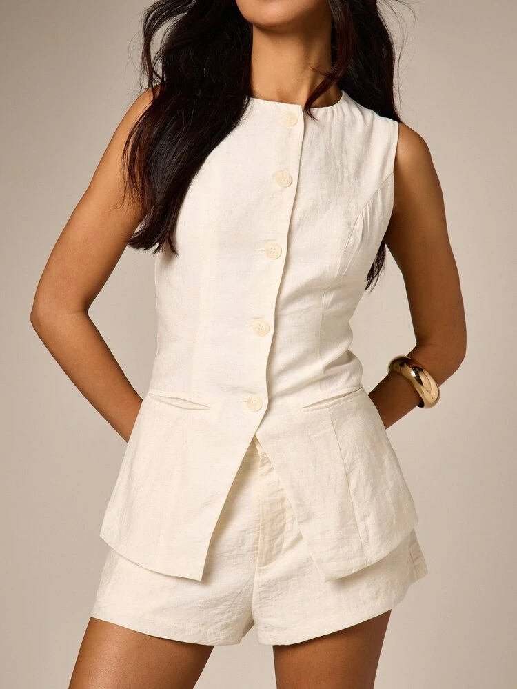 Sleeveless Button Through Vest Top