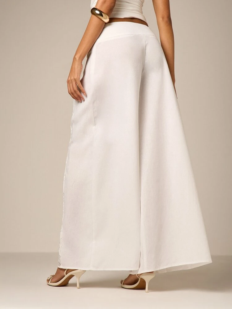 Wide Leg Linen Pants With Lace Panels