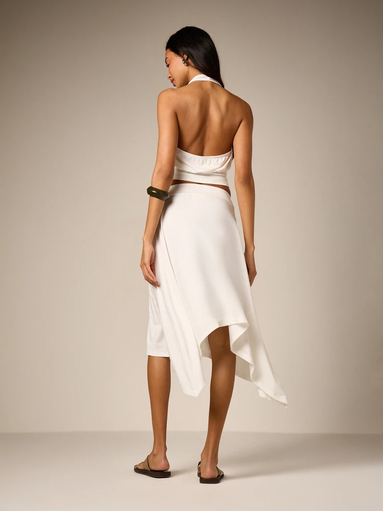 Halter Crop Top And Asymmetric Skirt Set