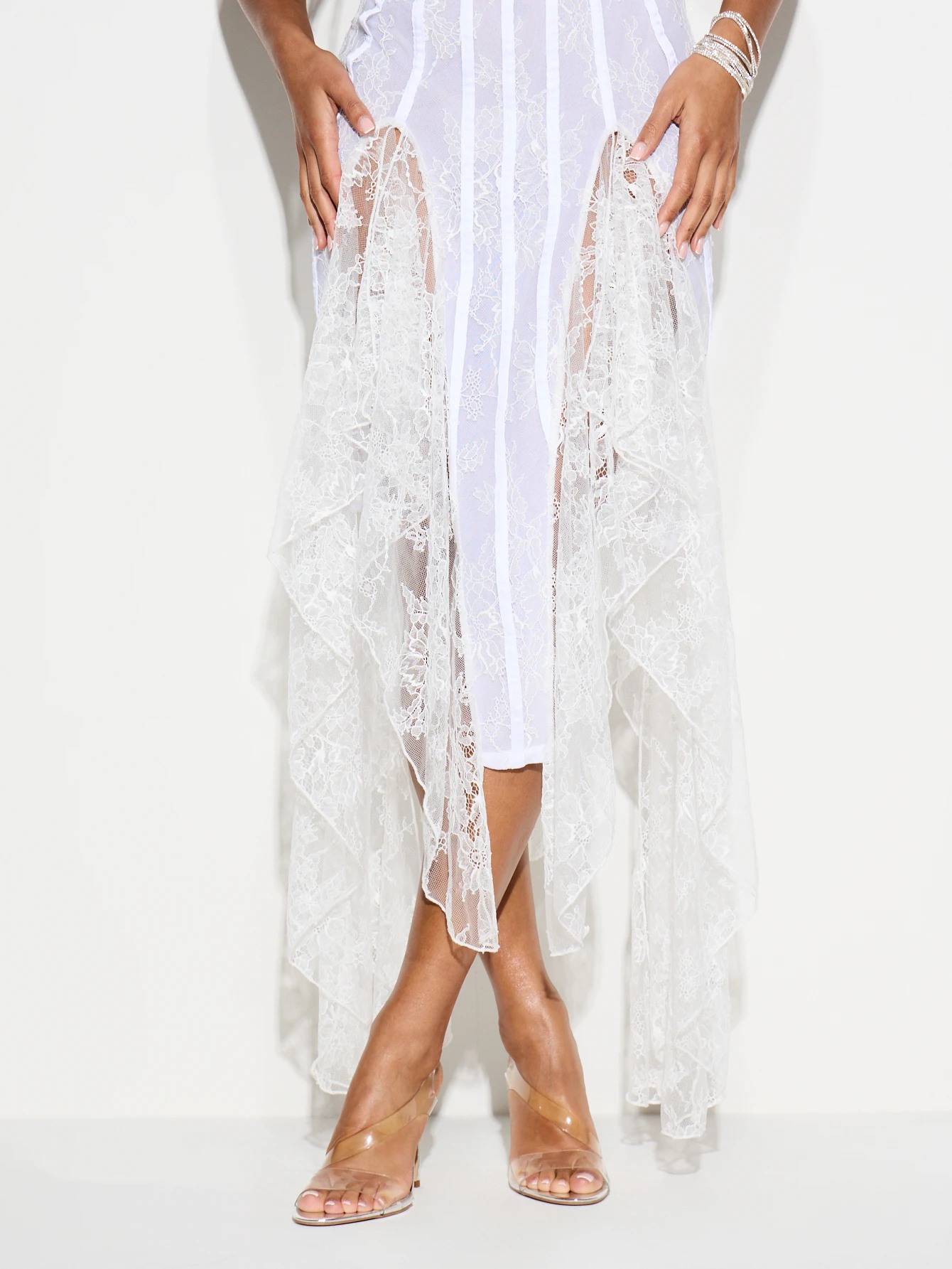 KIZN White Strapless Lace Corseted Maxi Dress