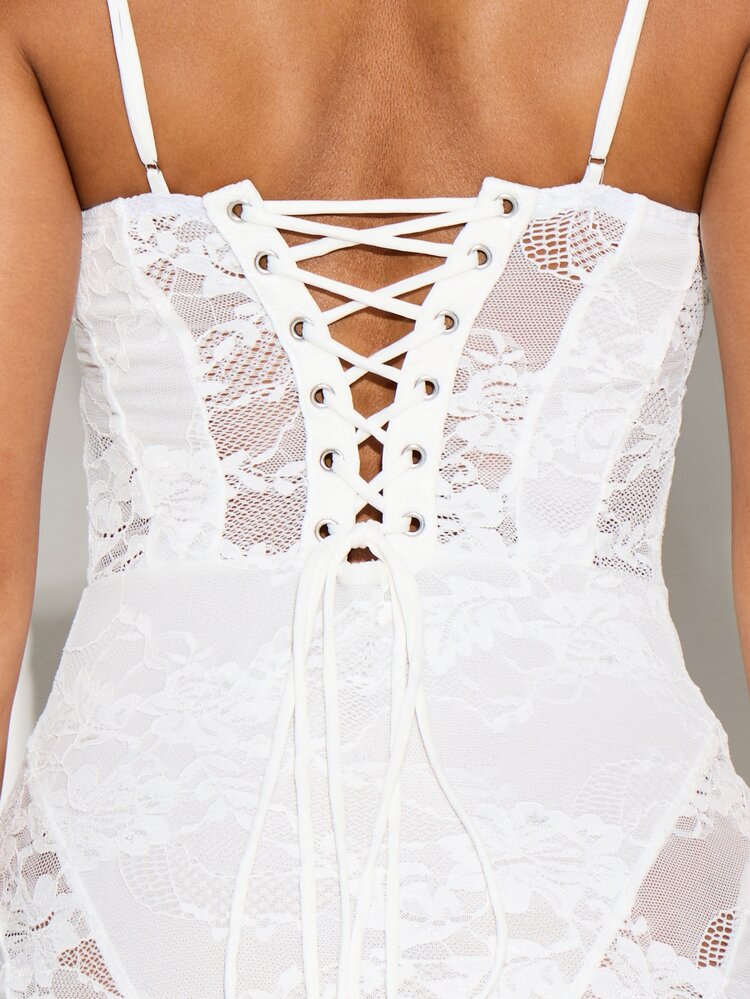 KIZN Lace Corset Mini Dress With Back Lace-Up