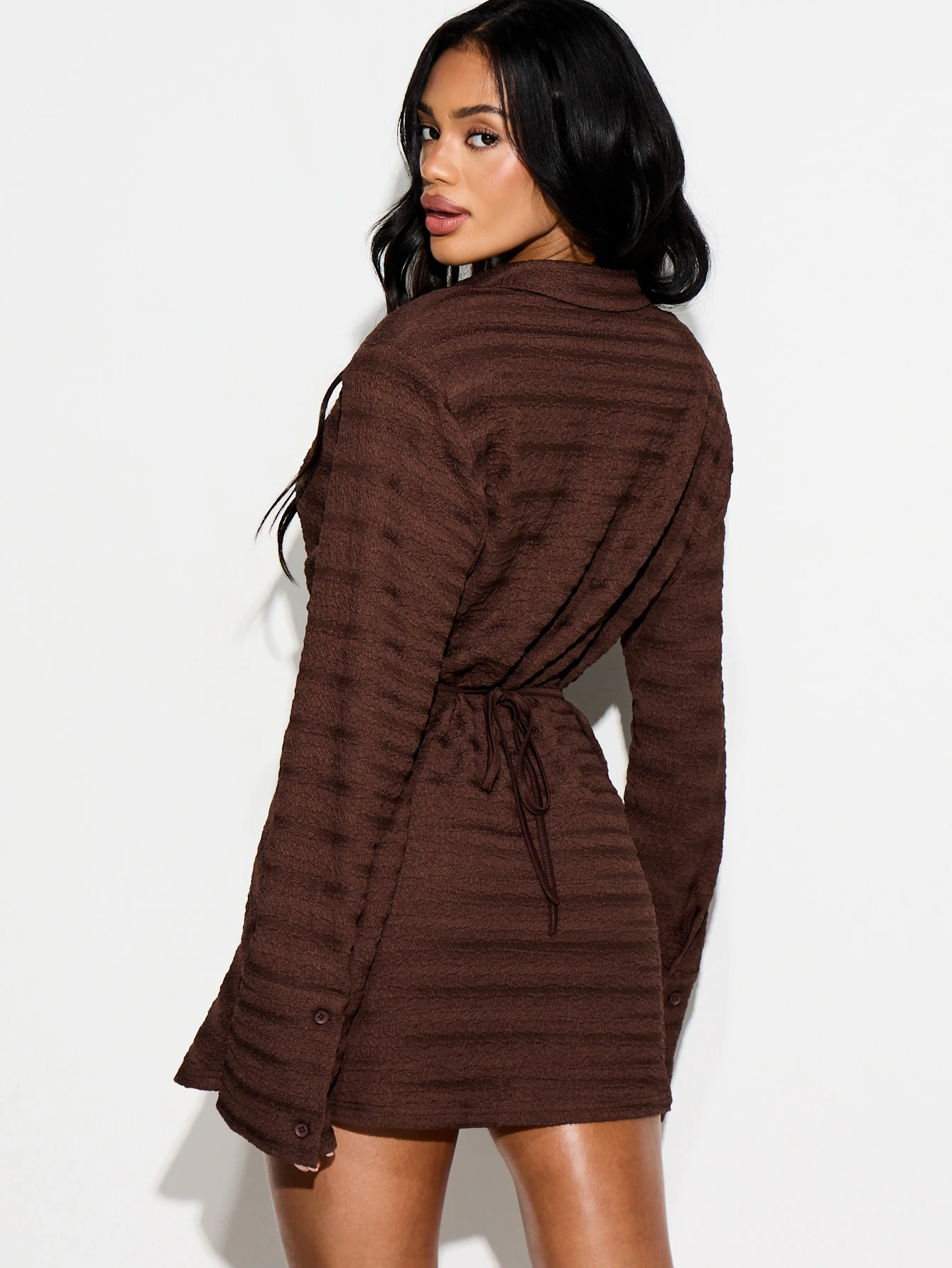 KIZN Textured Button Front Shirt Dress With Collar