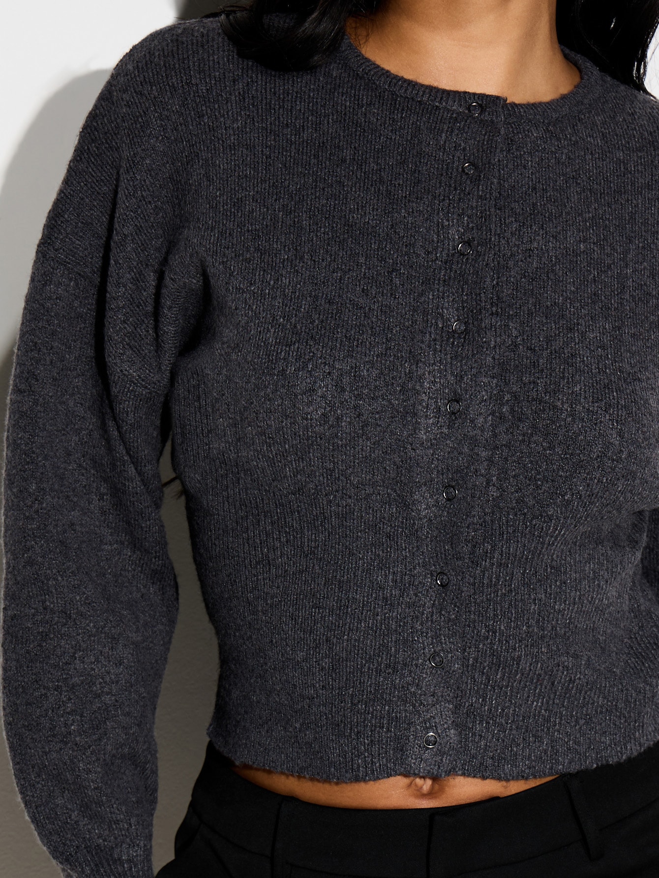 KIZN Cropped Button Front Cardigan With Long Sleeves