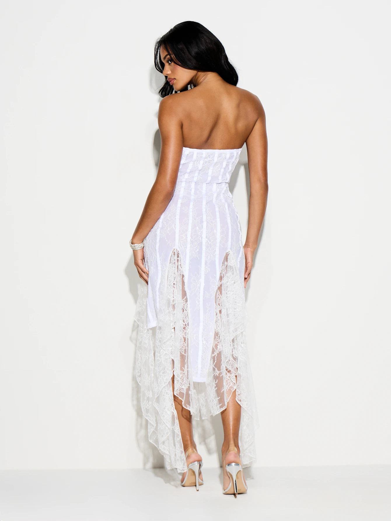 KIZN White Strapless Lace Corseted Maxi Dress