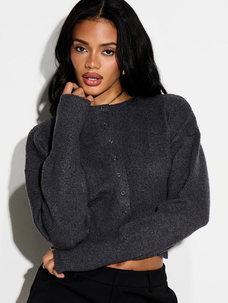 KIZN Cropped Button Front Cardigan With Long Sleeves