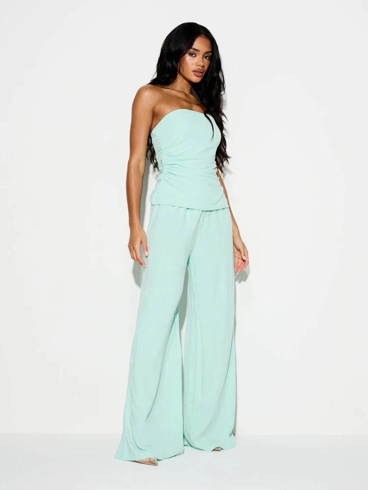 KIZN Women's High Waisted Linen Wide Leg Palazzo Trousers With Drawstring Waist Mint Green Summer Vacation Pants