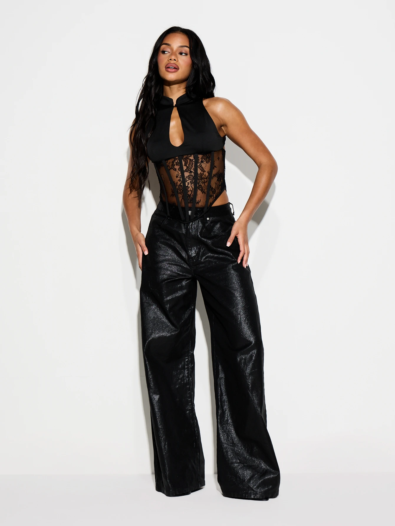 KIZN High Neck Keyhole Lace Corset Top