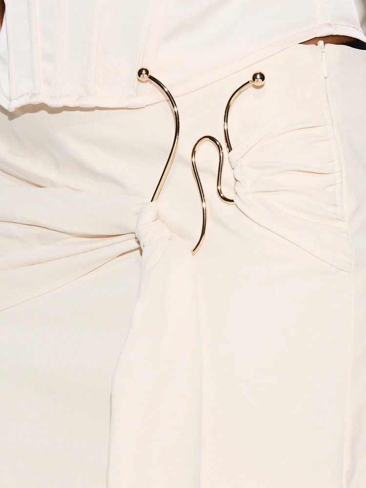 KIZN Minifalda envolvente con drapeado en color beige con detalle de lazo lateral para el estilo casual de verano de las mujeres