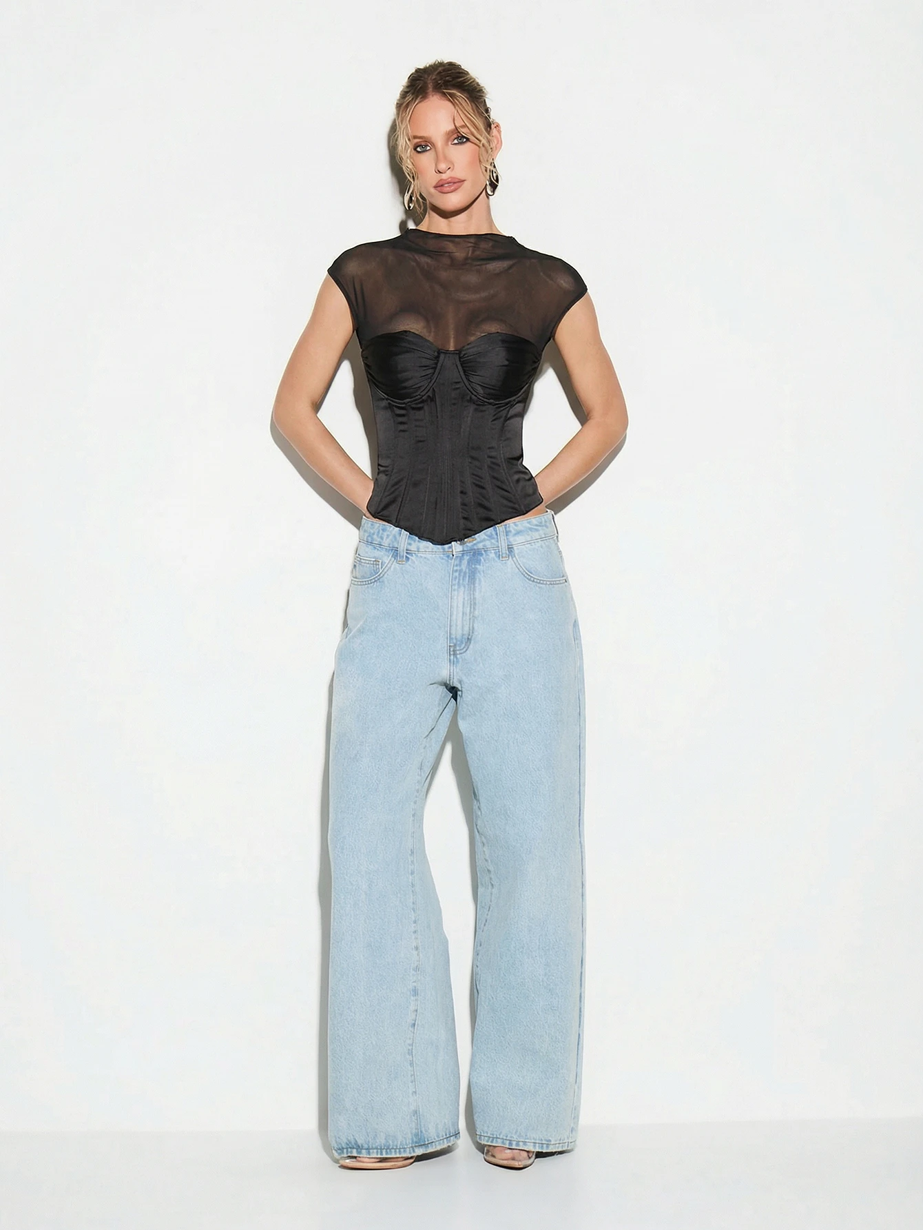 KIZN Mesh Corset Top With Bustier Design