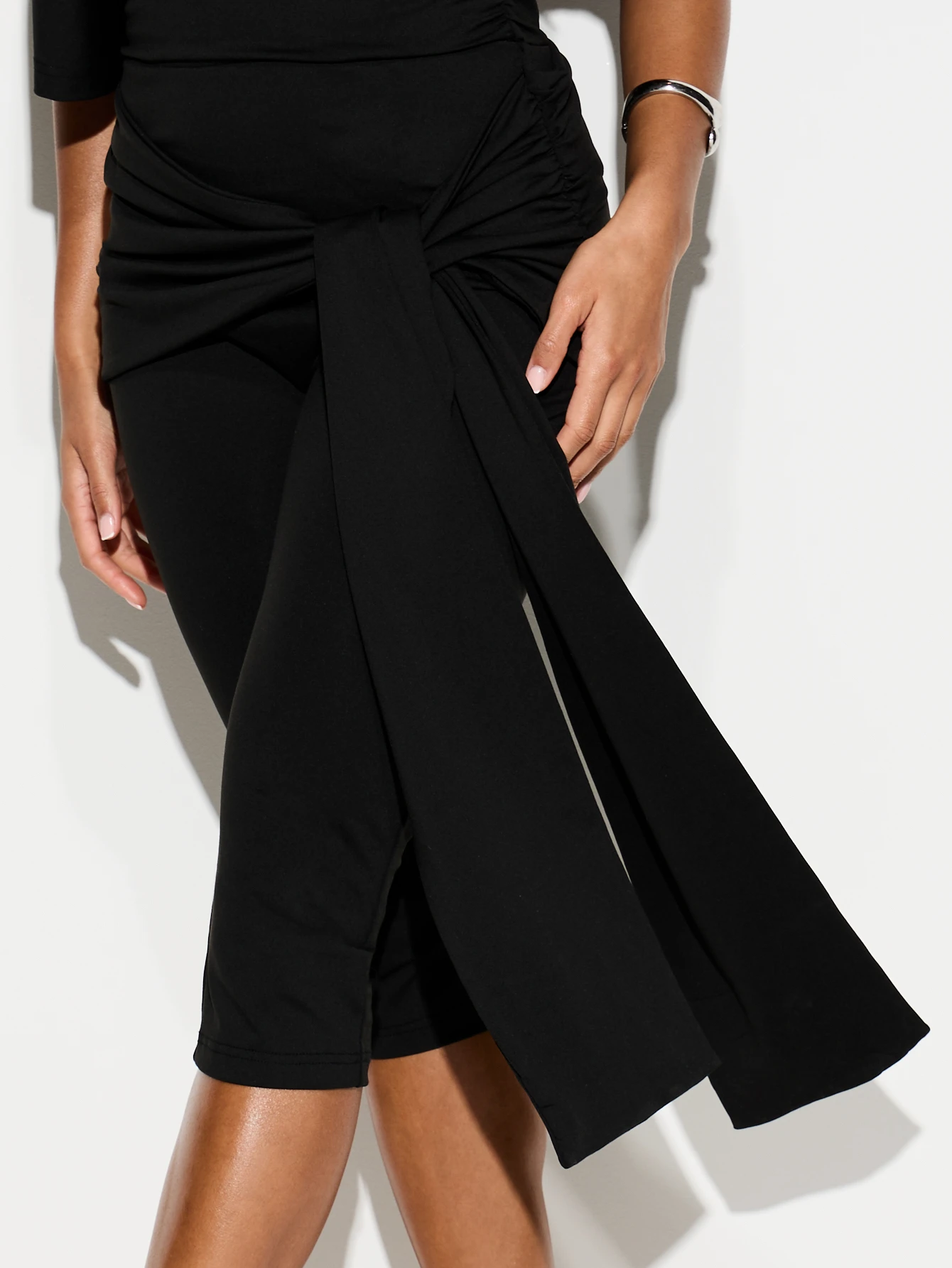 KIZN Asymmetric One Shoulder Ruched Jumpsuit With Tie Detail
