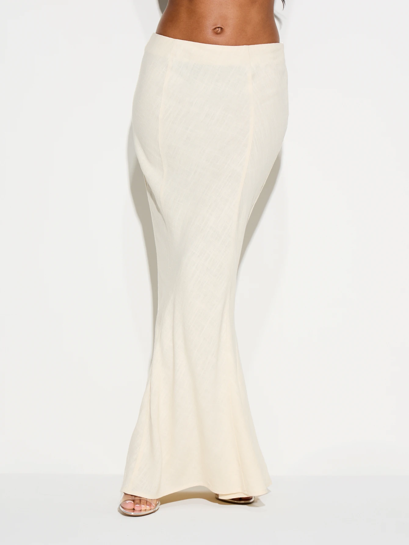 KIZN Cream Linen Fishtail Maxi Skirt